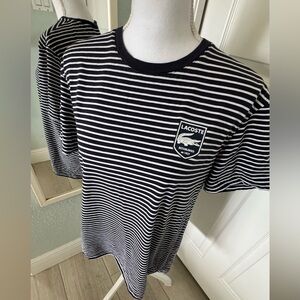 Lacoste Blue and White Striped Short Sleeve Tee